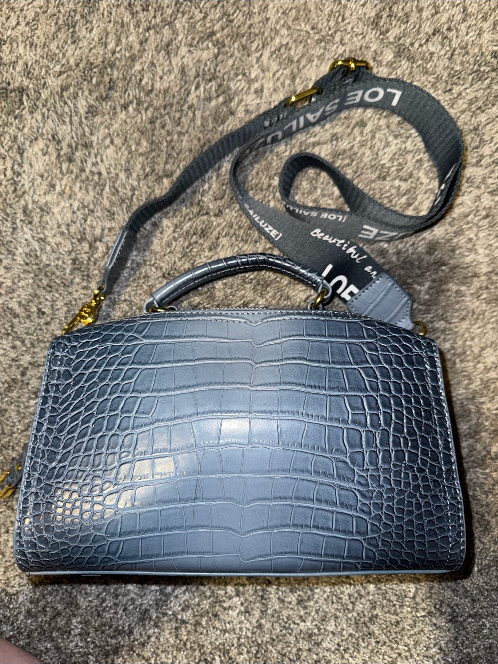 Blue Croc-Embossed Top Handle Crossbody Bag
